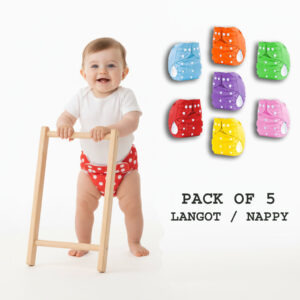 Reusable Cloth Diaper with Adjustable Snap Buttons.Pack of 5