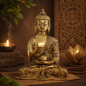 Brass Buddha Statue for Home Décor – 1.55 kg Heavy Meditating Buddha Idol for Home, Office, Vastu & Spiritual Gift